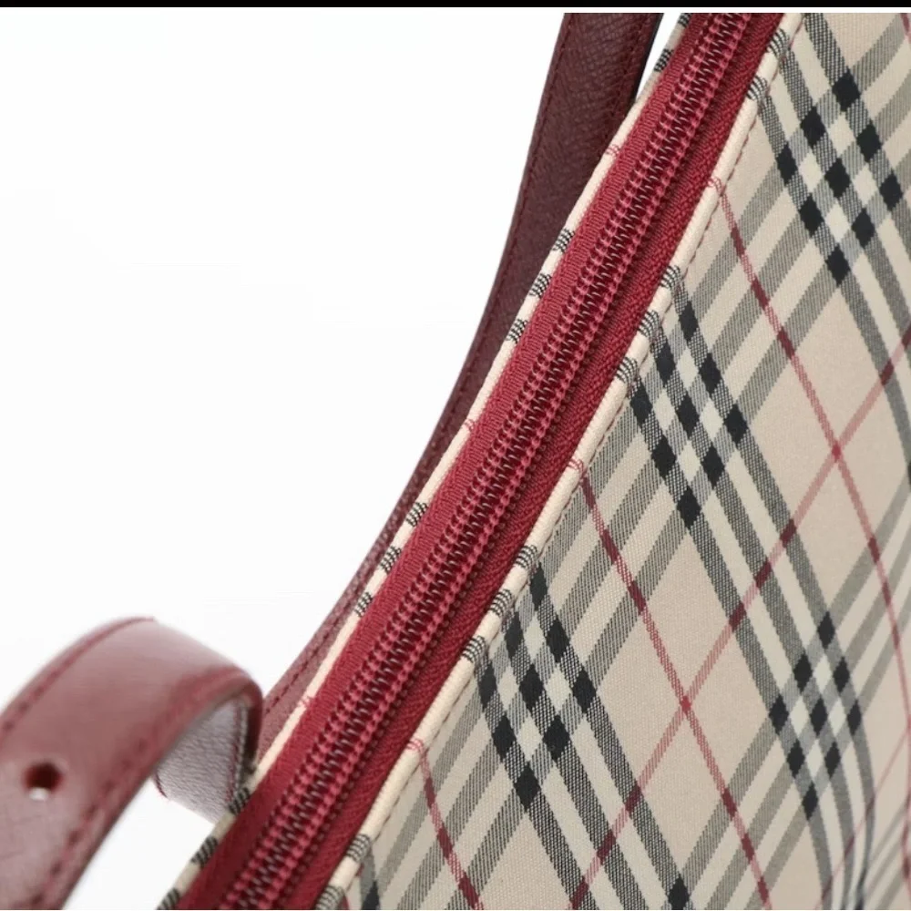 Burberry burgundy leather and house check shoulder bag with COA! - Picture 3 of 9